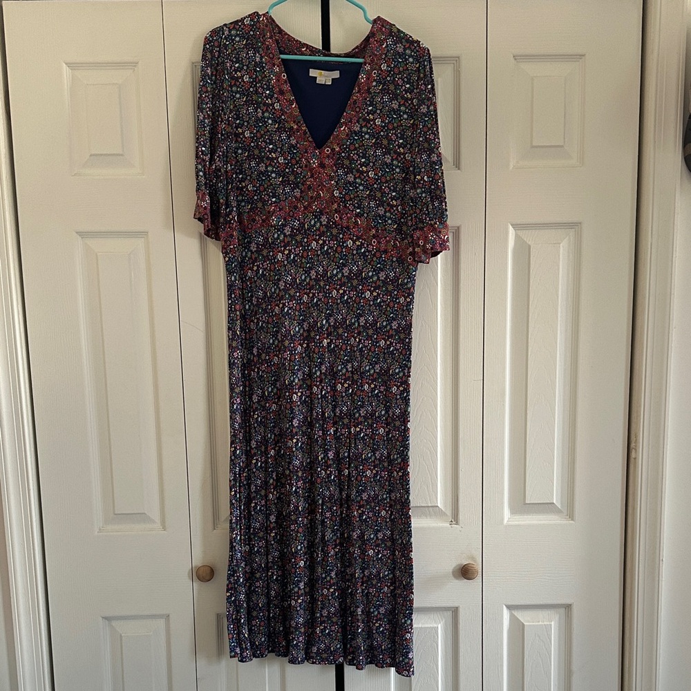 Boden Navy and Red Floral Midi Dress